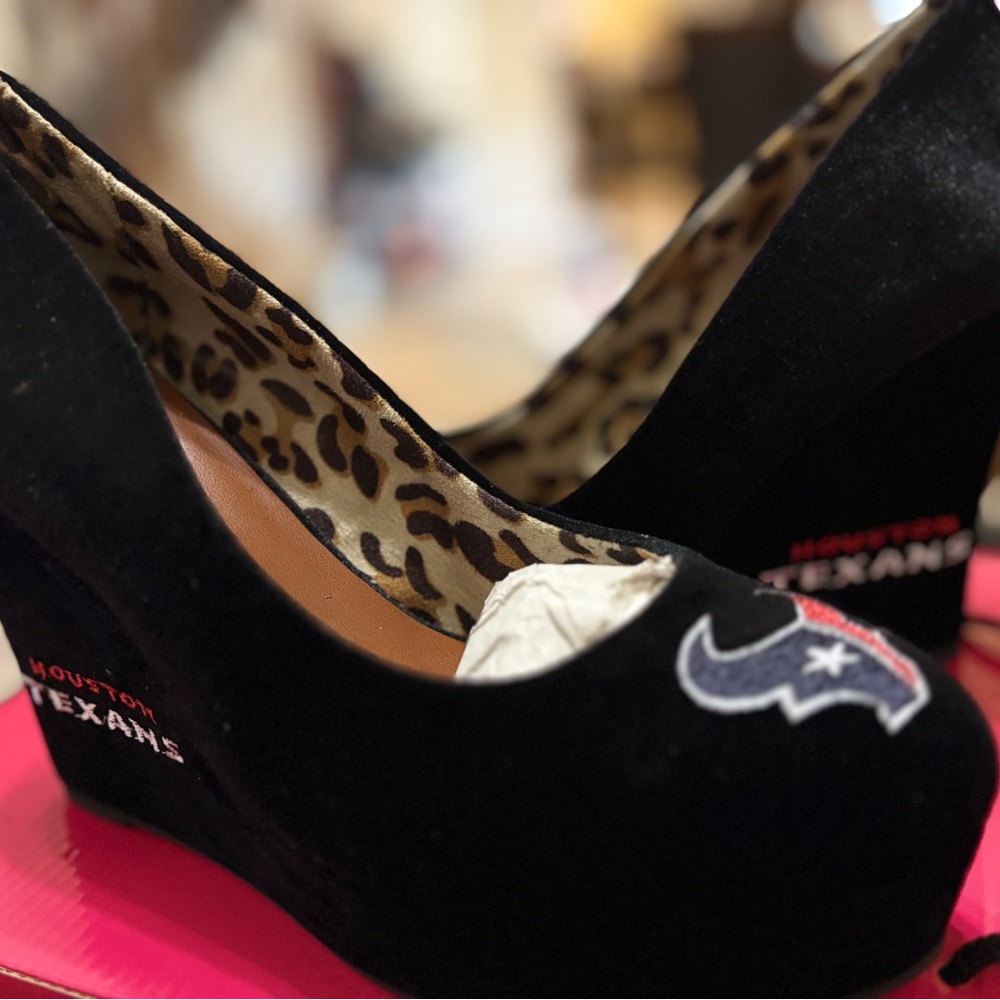 NFL Houston Texans Black Wedge Heels with Team Logo